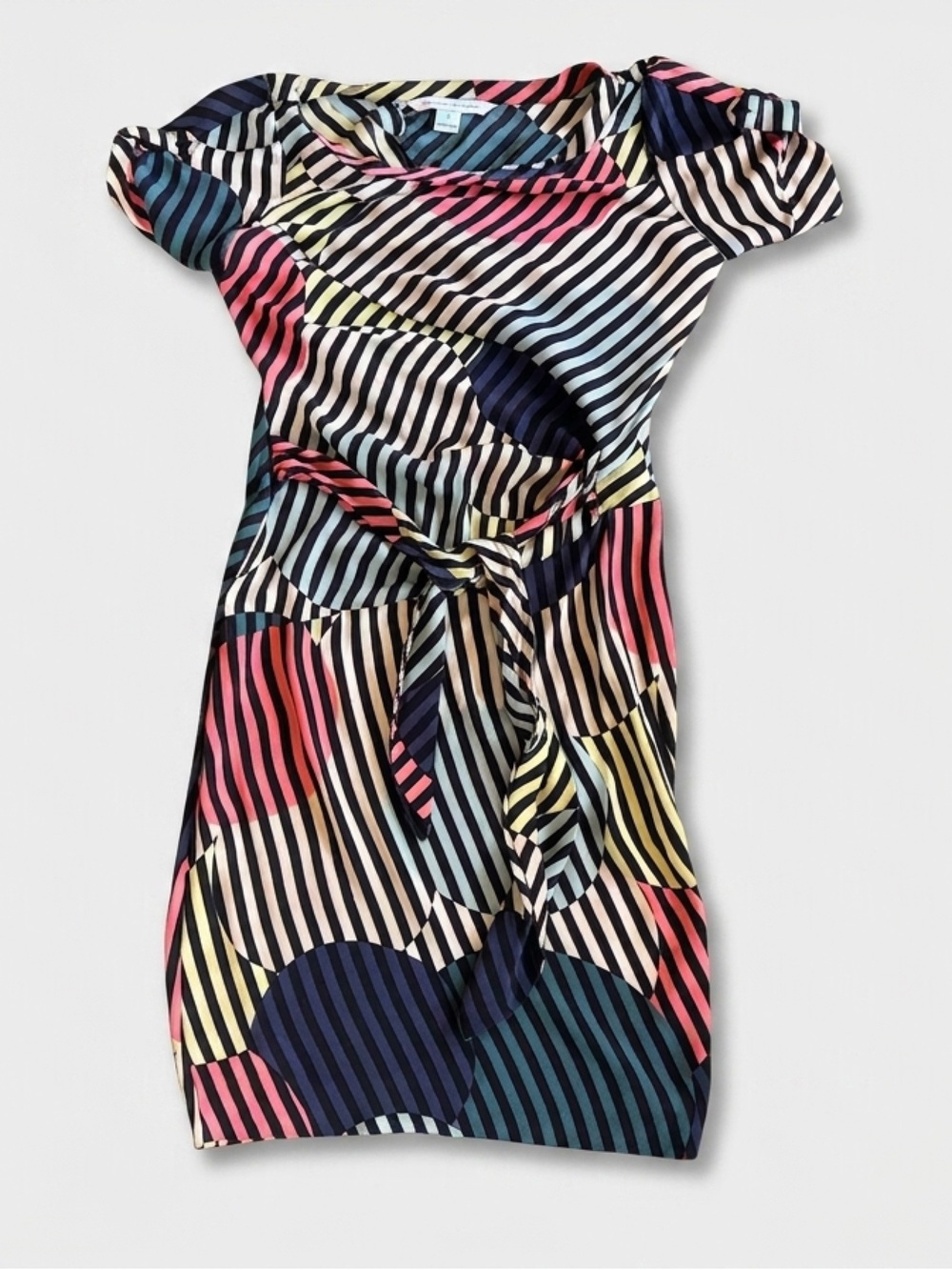 Diane von Furstenburg Striped Multicolor Wrap-style Dress NWOT